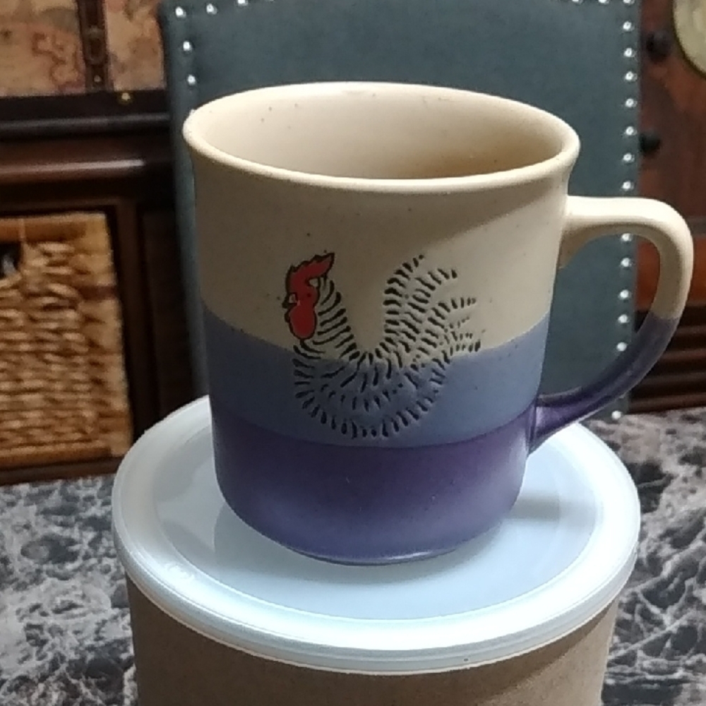 Source Unknown Rooster Mug with Red and Purple Accents
